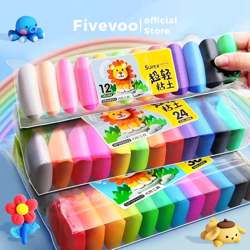 FIVEVOO Clay Mainan Anak/ Mainan Edukasi Anak/ Lilin Clay isi 12 Warna/ Polymer Clay 12 pcs
