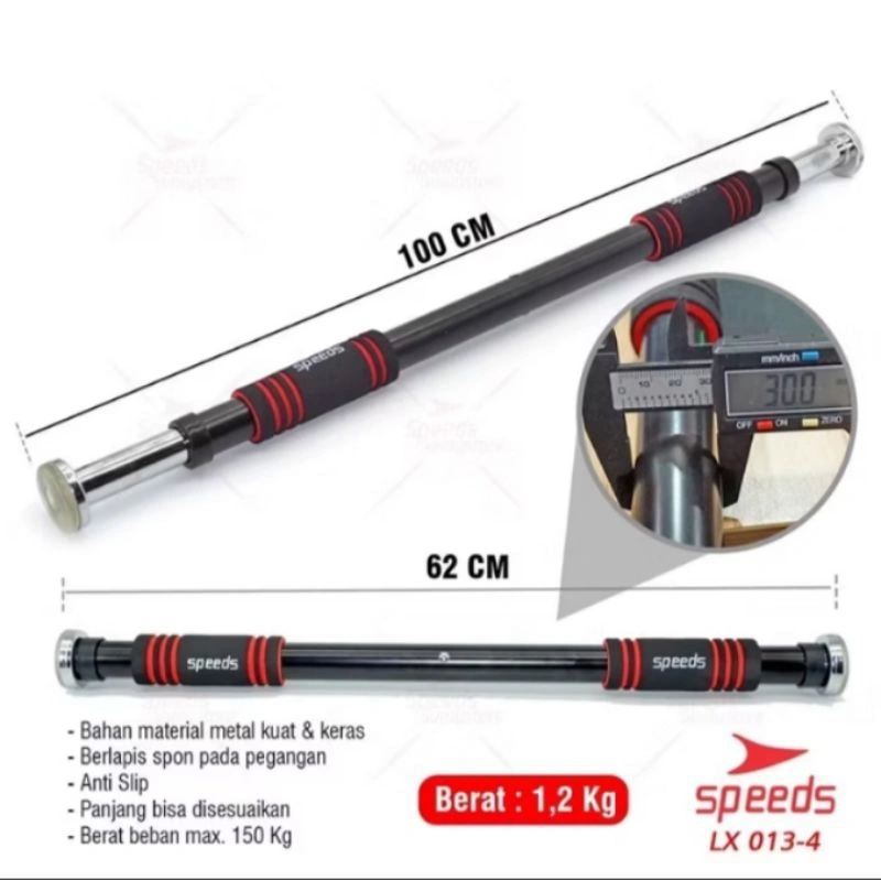 SPEEDS Pull Up / Push Up Bar Adjustable 60-100 CM /Chin Up /Iron Gym Alat Fitness Portable Di Rumah