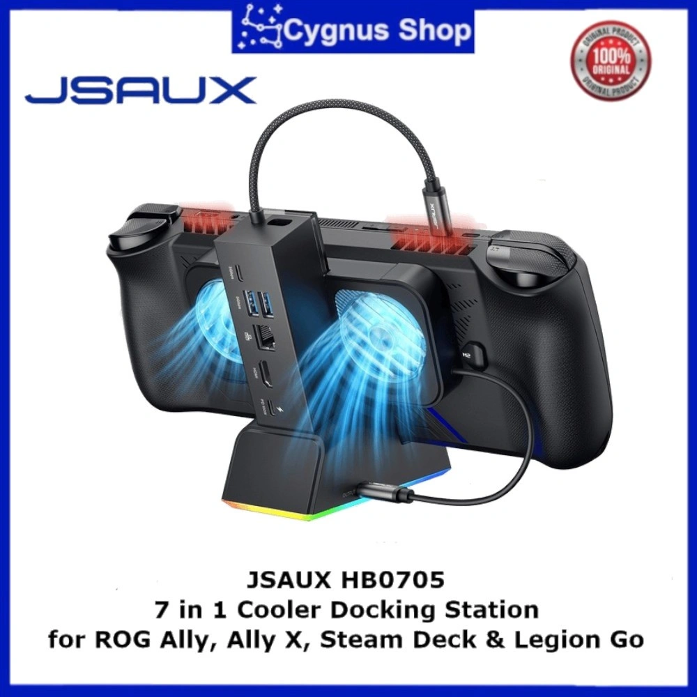 JSAUX 7-in-1 RGB Cooling Fan Docking Station USB Hub Accessories for Legion Go ROG Ally X Steam Deck OLED
