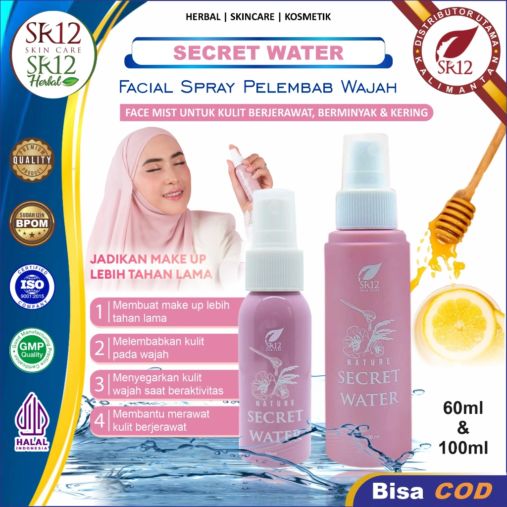 Nature Secret Water SR12 | Melembabkan Kulit Wajah | Mengatasi Jerawat | Membantu Make Up Tahan Lama