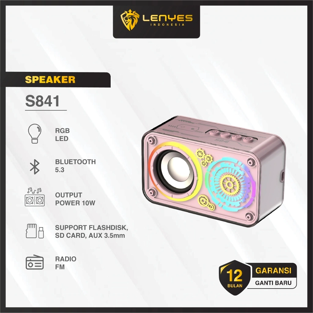 LENYES S841 10W Mini Transparan Wireless Speaker Bluetooth 5.3 Transparant RGB LED Light TWS Portable