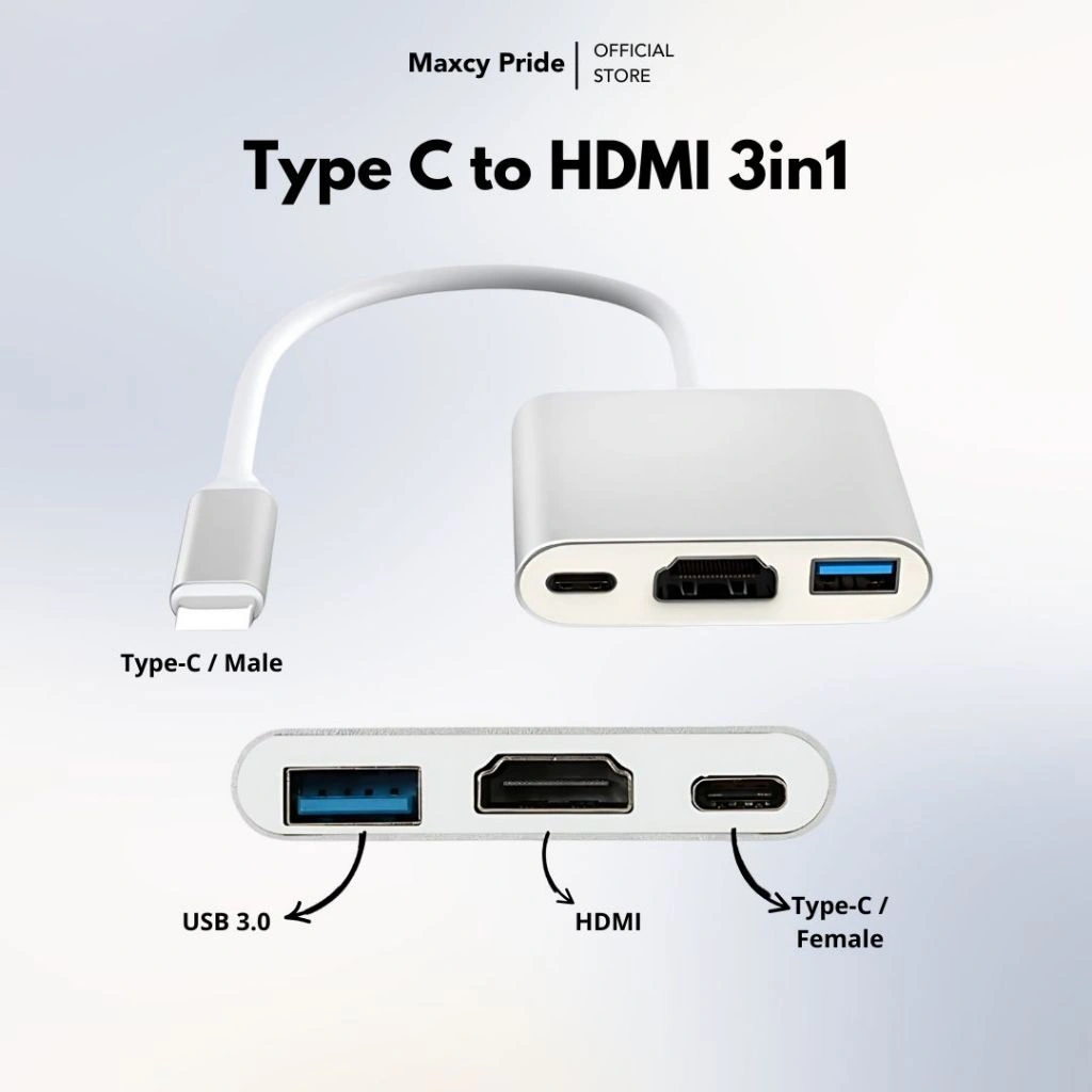 Kabel Adapter Type C 3.1 to HDMI 3 in 1 Converter Cable Hub Macbook Chromebook Pixel TV