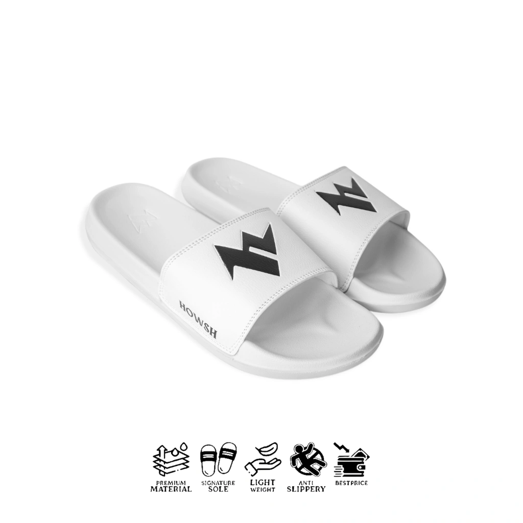 Sandal Pria Slide Slip on Sendal Anti Licin Ringan Selop Putih | Howsh