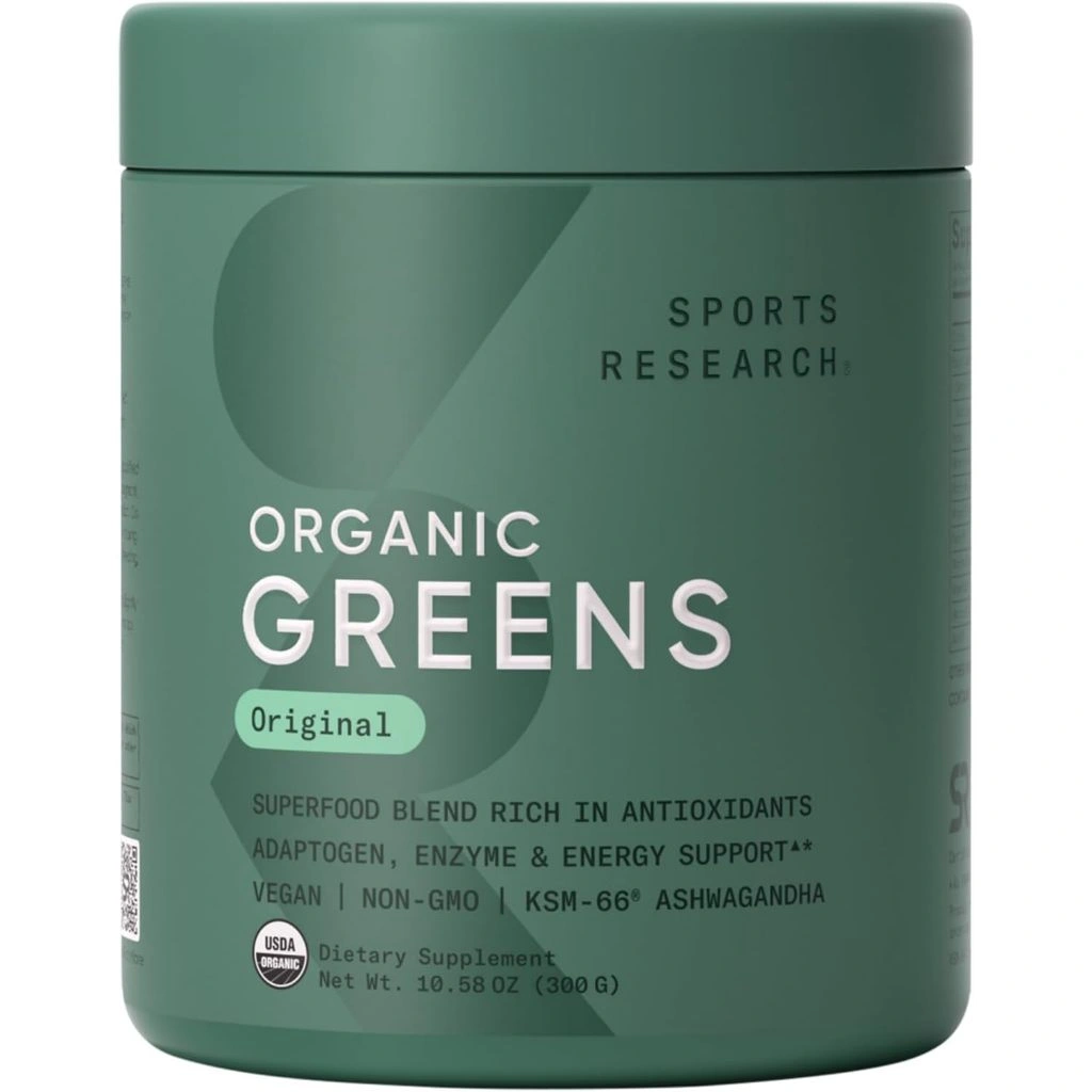SPORTS Research® Organic Greens Superfood Powder Spirulina & Chlorella,for Gut & Mood Support Vegan 200gr