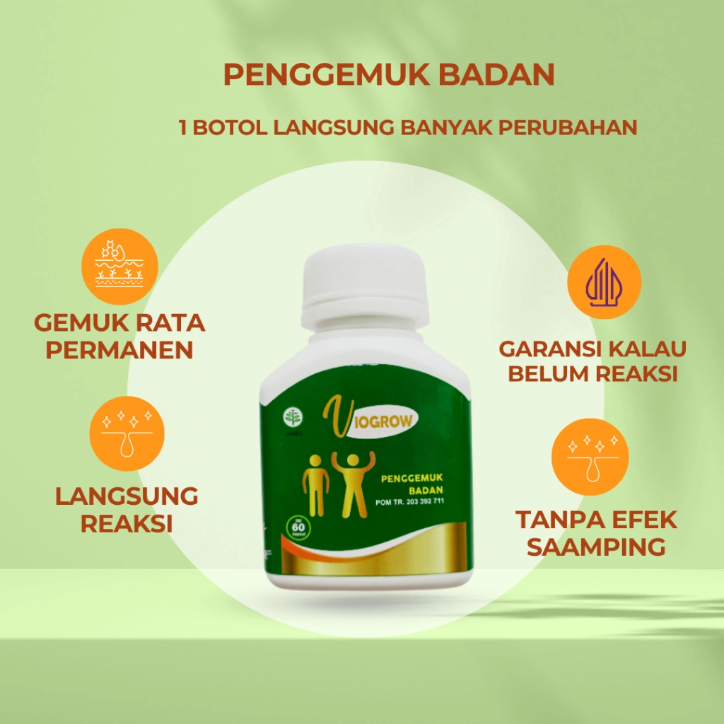 Herbal Suplemen Viogrow Obat gemuk Permanen Penggemuk badan herbal alami serta penambah nafsu makan Berat badan bikin cepat gemuk Penambah nafsu makan anak dan dewasa pria dan wanita ubat gemuk permanen Bpom gemuk farmasi Multivitamin