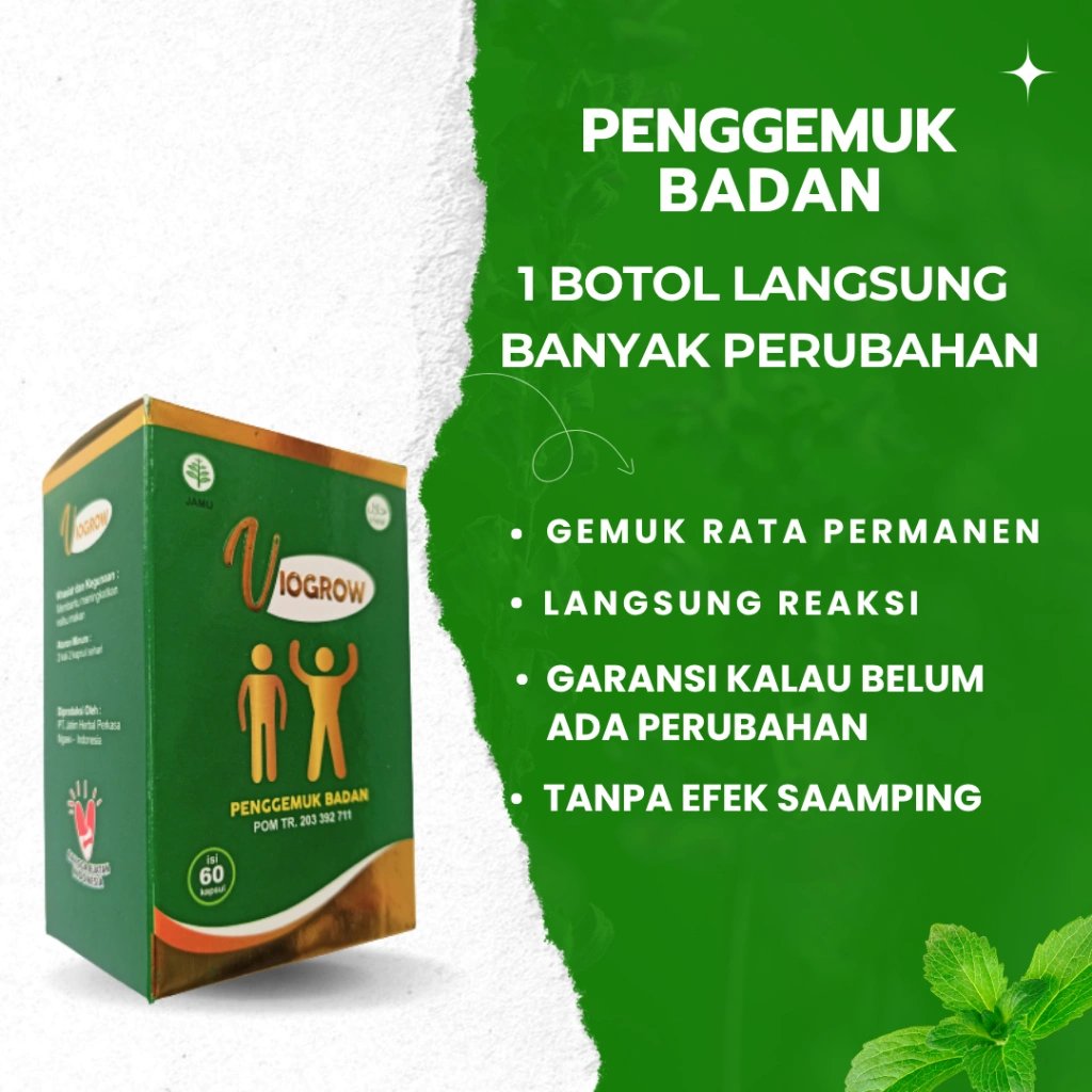 Multivitamin Herbal Suplemen Viogrow Obat gemuk Permanen Penggemuk badan herbal alami serta penambah nafsu makan Berat badan bikin cepat gemuk Penambah nafsu makan anak dan dewasa pria dan wanita ubat gemuk permanen Bpom gemuk farmasi