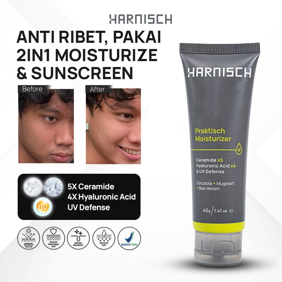 HARNISCH Praktisch Moisturizer with UV Defense - 40g face wash pria face wash jerawat sabun muka kulit berminyak sabun kulit jerawat Sabun pembersih wajah untuk kulit kusam, berminyak & berjerawat sabun muka pria sabun pencerah pria BPOM