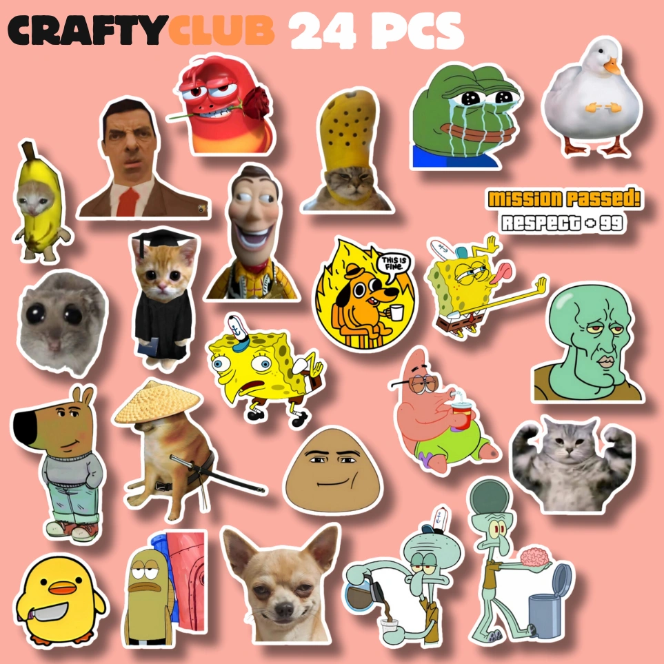 Meme Sticker Tiktok (24 PCS) Waterproof Sticker Vinyl Cocok untuk Tumblr, helm dan journal