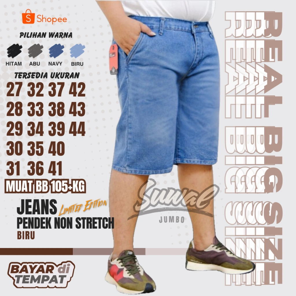 Celana Jeans Pendek Pria Standar Reguler Jumbo Big Size termurah/terlaris 39-44