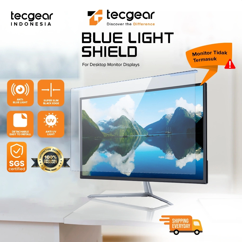 TECGEAR Anti Blue Light dan Radiasi UV untuk Monitor 20-27 inch   Jaga Kesehatan Mata Anda Type Gantung