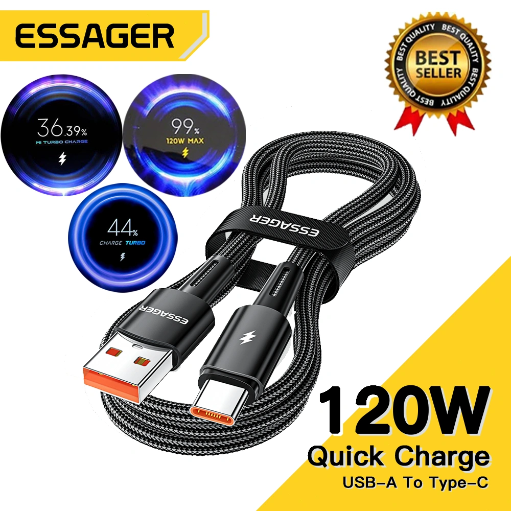 ESSAGER Type C 120W 67W Kabel Data USB A to Type C 6A Kabel Data Type C Fast Charging Original Untuk Xiaomi Redmi