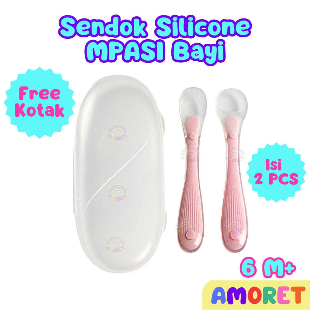 Sendok Makan Silikon MPASI GRATIS KOTAK Anak Bayi isi 2 PCS BPA FREE Free Case Spoon Silicone Baby