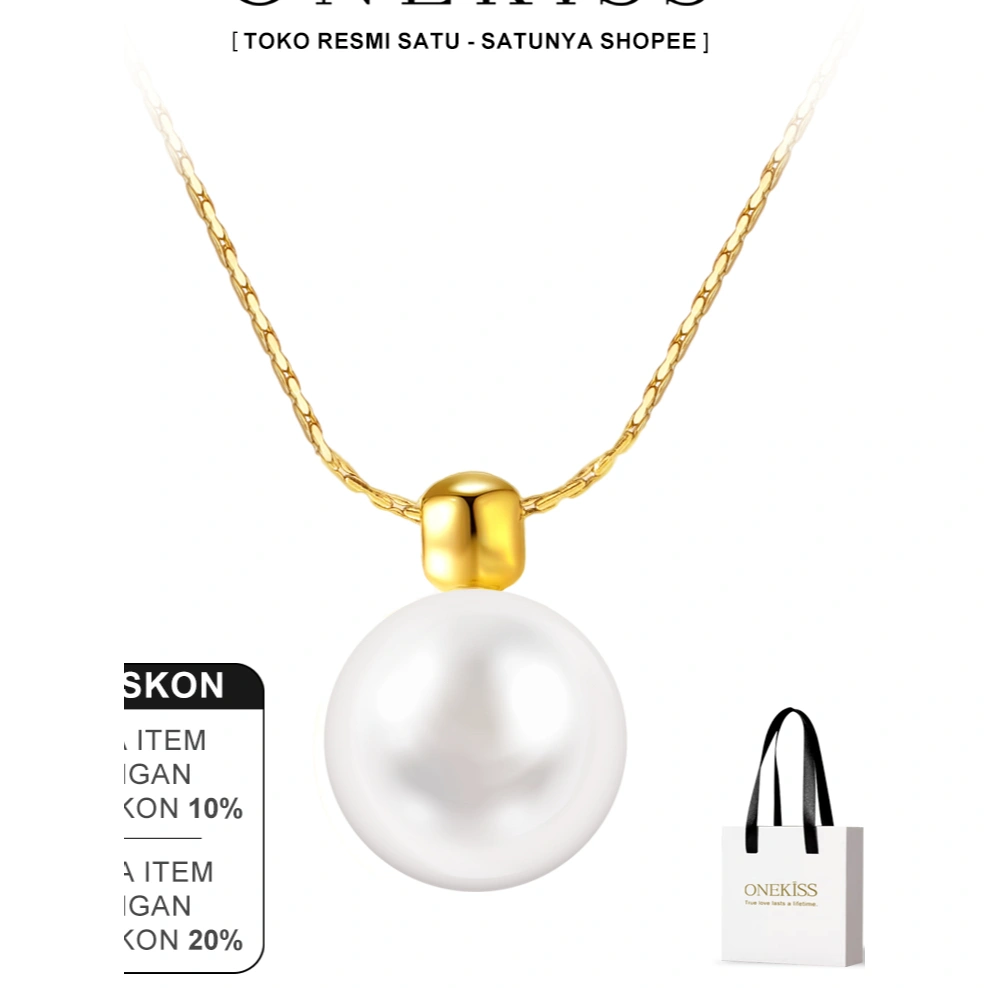Onekiss - Kalung Titanium Wanita Gantung Mutia Adjustable mutia emas - Cahaya Elegant -XL-36