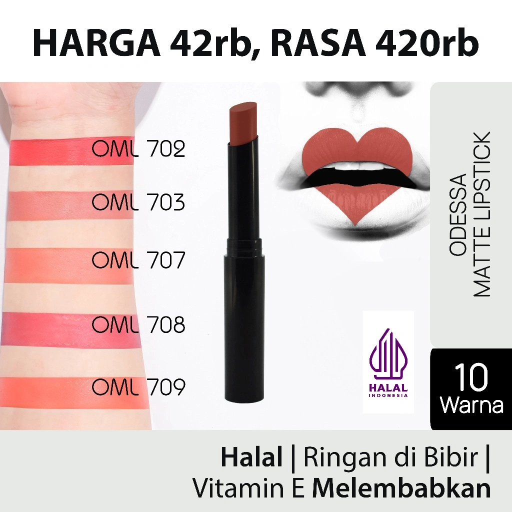 [ Lipstik Ningrat, Harga Rakyat ] Odessa Matte Lipstick OML - Tahan Lama Mat Lipstik Ringan Halal