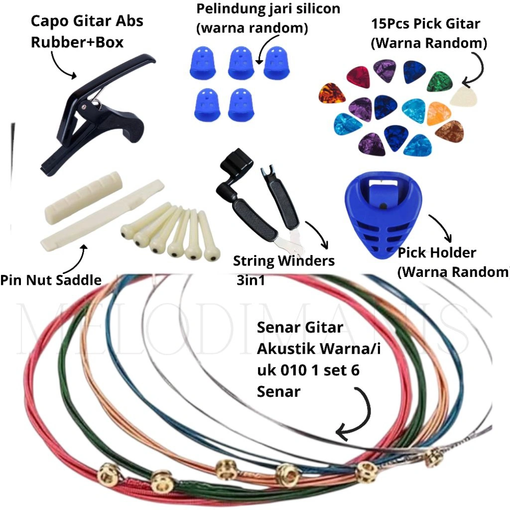 Bisa COD Senar Gitar Akustik 1 Set+Capo Gitar-PAKET LENGKAP AKSESORIS GITAR
