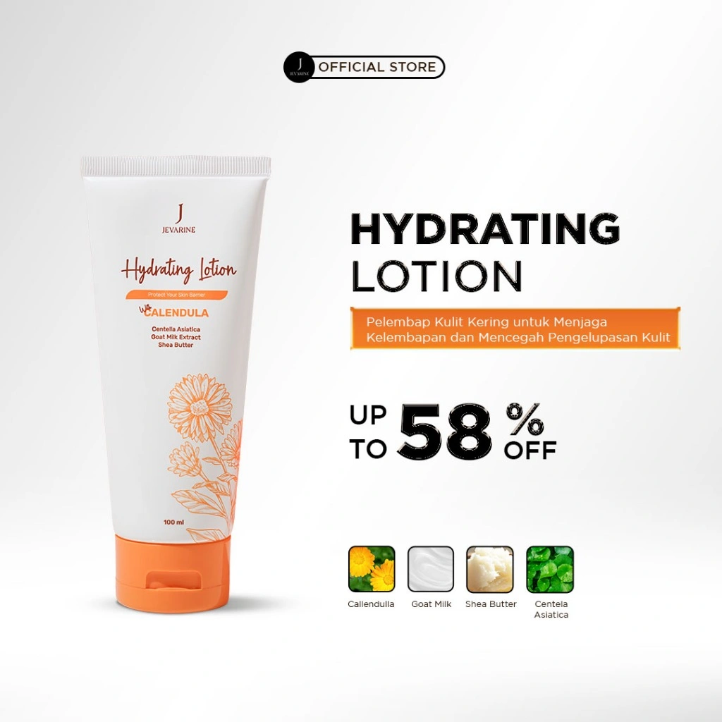 Jevarine Hydrating Lotion With Calendula -   Pelembap Kulit Kering untuk Menjaga Kelembapan dan Mencegah Pengelupasan Kulit Sensitif