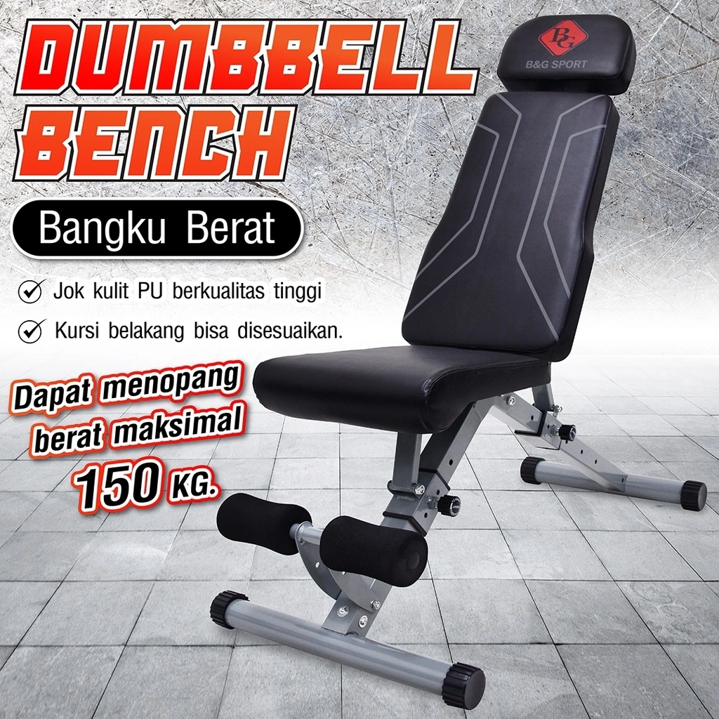 BG SPORT Kursi Sit Up Lipat Adjustable Bench Alat Fitness Gym Dumbbell Latihan Otot di Rumah