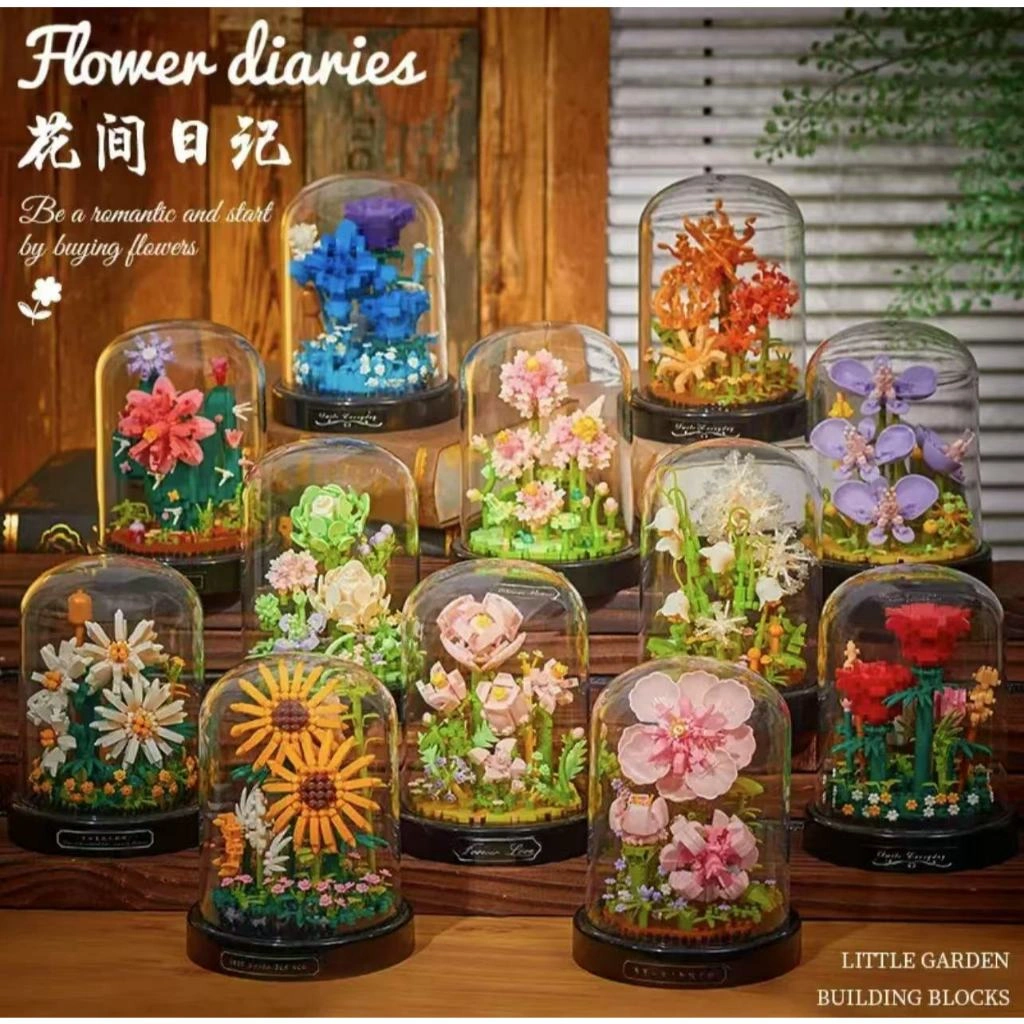 Mainan Block Building Flower Bucket Bunga Diy/Buket Bunga Blok Susun Bangunan Flower Untuk Hadiah/Mainan DIY Edukatif Kreatif Untuk Bunga Flower