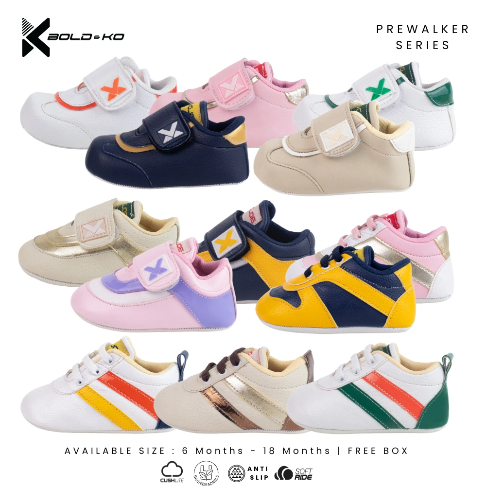BOLD&KO Sepatu Bayi Prewalker Premium Anti Slip | Nyaman & Aman | Ukuran 0-12 Bulan | Warna Pastel