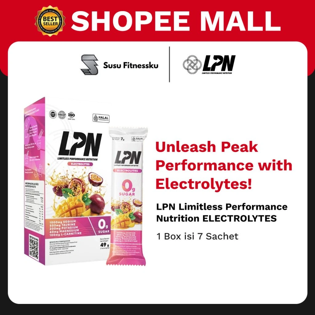 LPN Limitless Performance Nutrition ELECTROLYTES 1 BOX Isi 7 SACHET - Rasa Manggo Passion Fruit