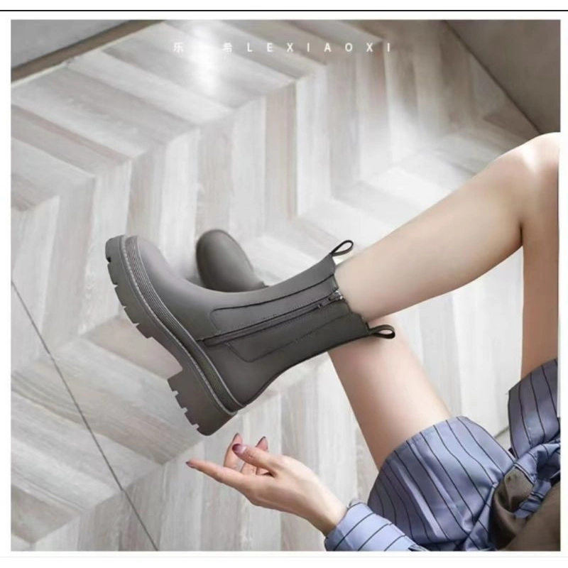 Sepatu Boots Wanita Ankle High Taupe Casual Leather Zipper Wanita S24