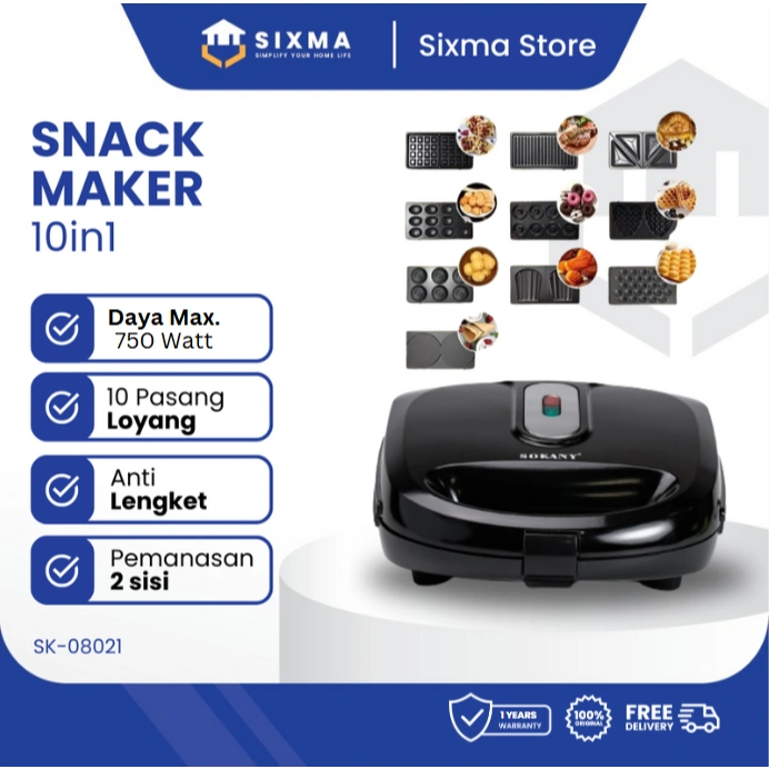 Snack Maker 10 in 1 Alat Pemanggang 10 pasang Cetakan Lepas Pasang FREE BUKU RESEP Sixma SK-08021