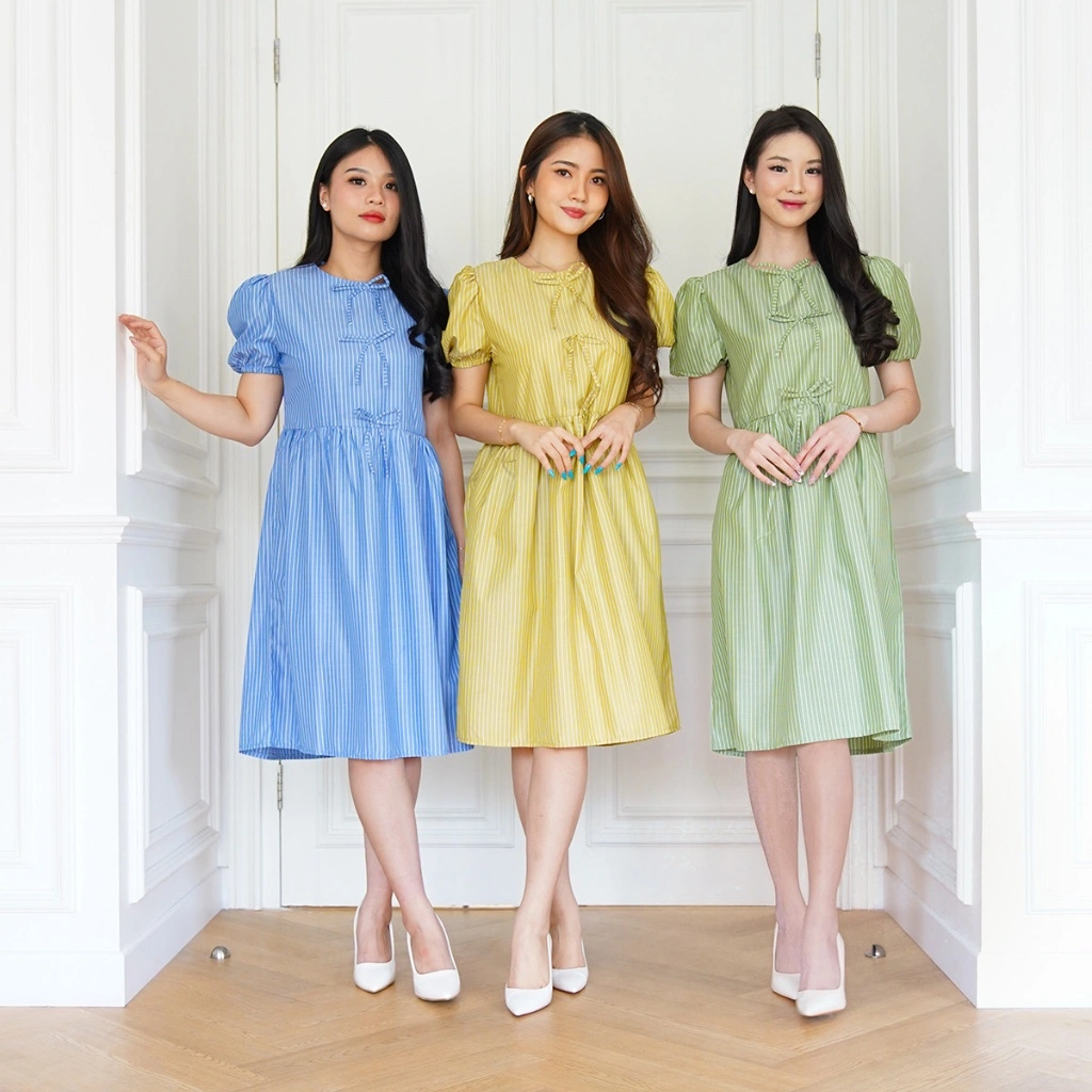 Tiara Dress | gaun wanita casual | katun salur premium | outfit casual | korean style 2025