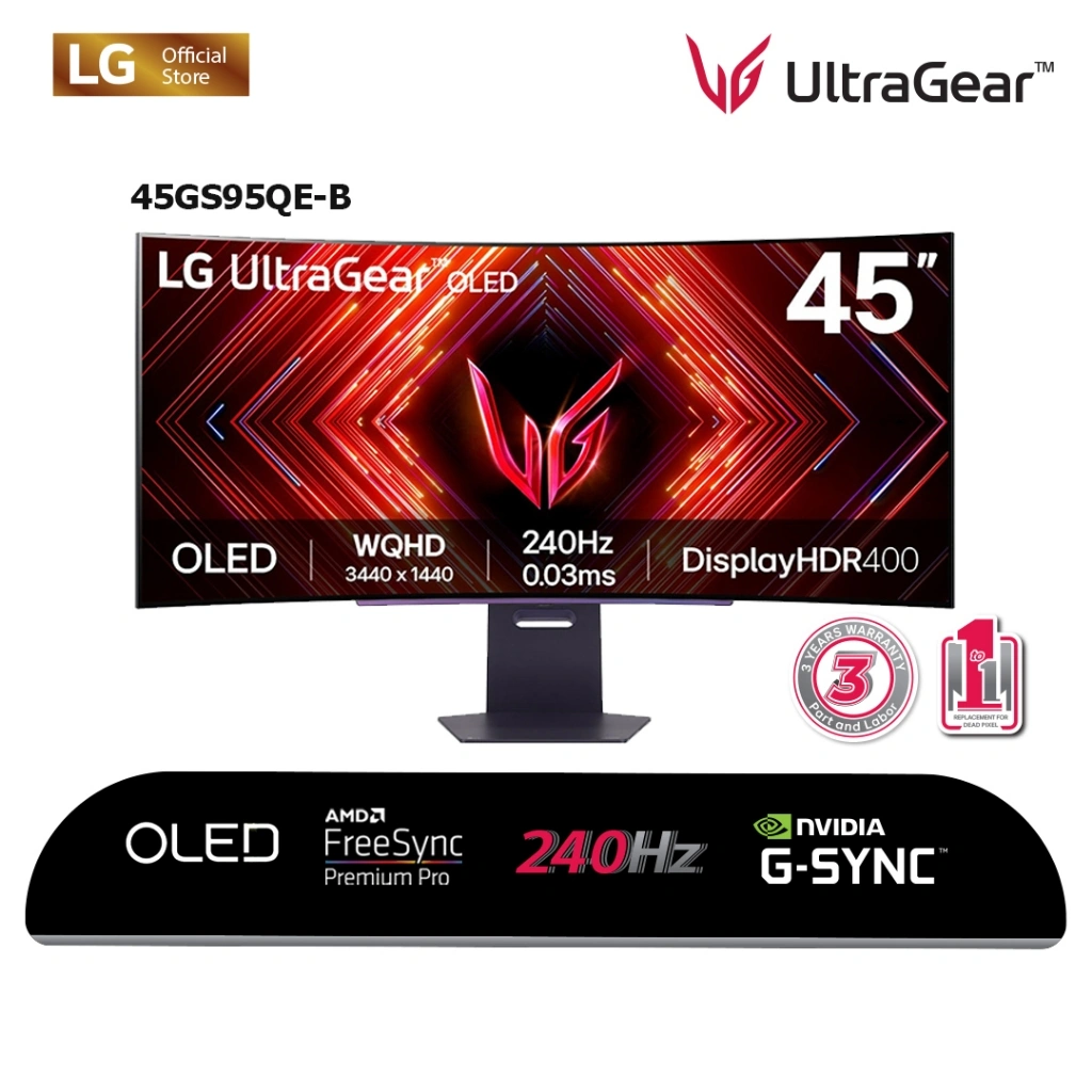 LG UltraGear OLED Curved 45GS95QE-B WQHD with 240Hz 0.03ms with NVIDIA G-SYNC Compatible