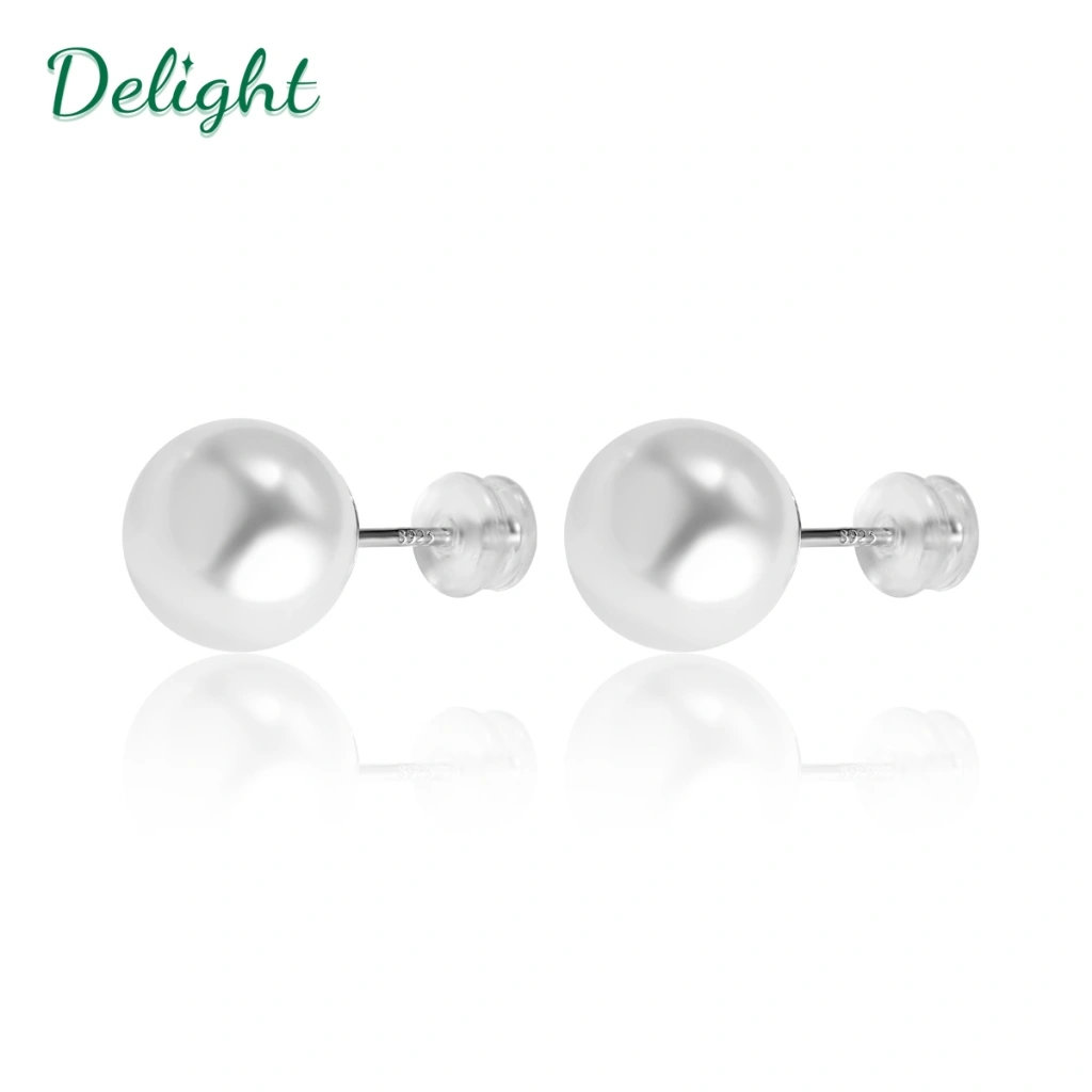 Delight 925 perak anting mutiara ukuran 8mm anti-alergi untuk aksesori busana wanita