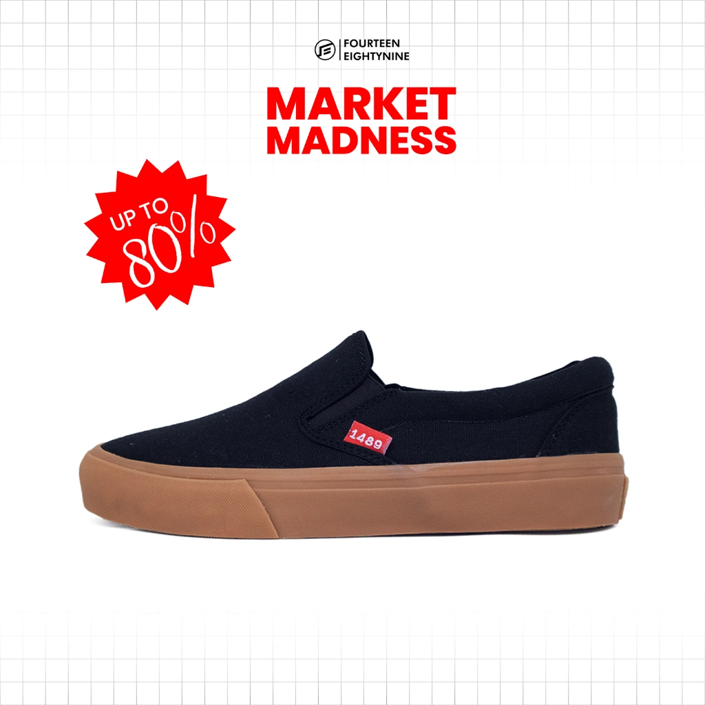 1489 - Slip On Black Gum Canvas Vulcanized Sepatu Slipon - FE2