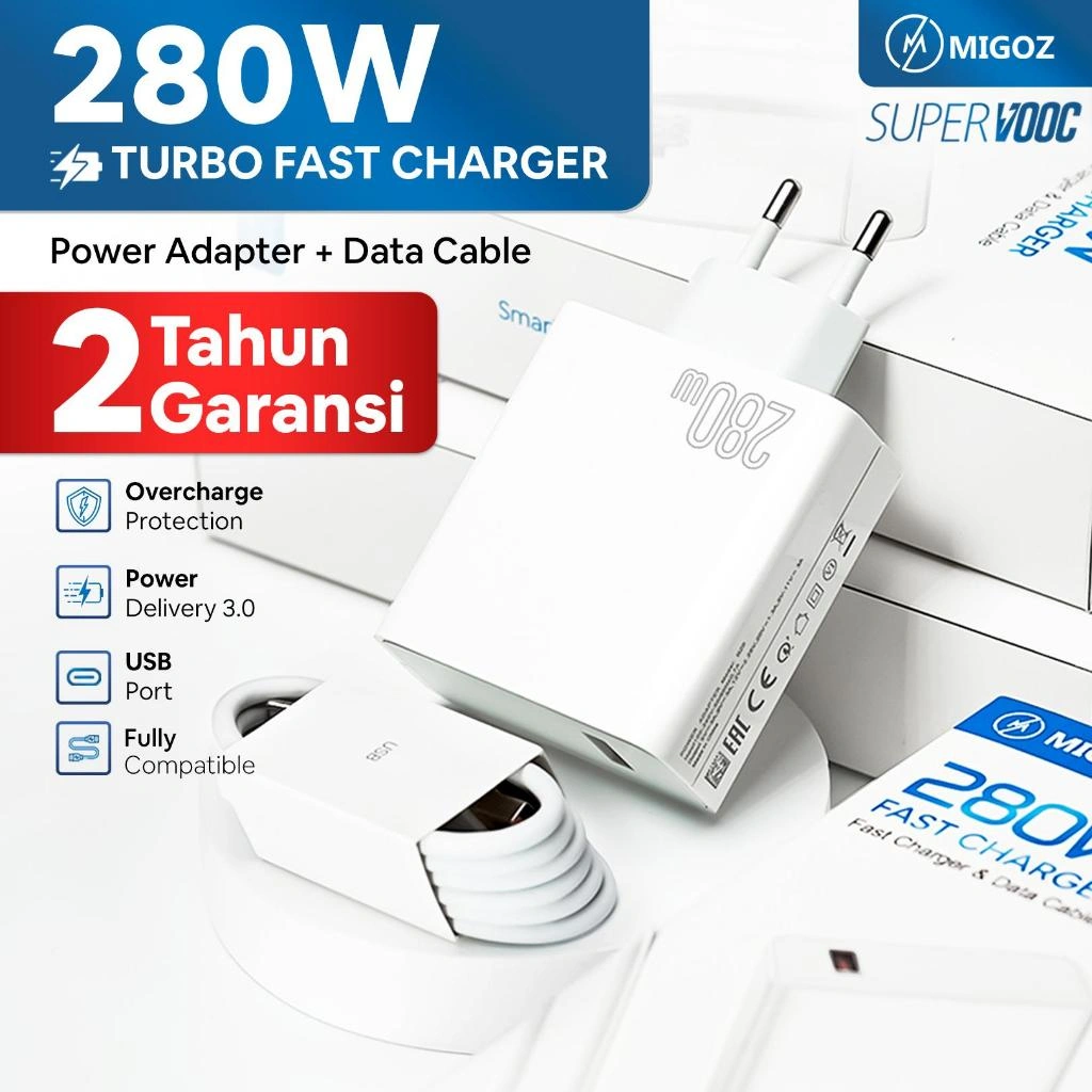 Migoz Charger 280W Fast Charging Micro USB & Type C untuk Semua HP Android & Smartphone