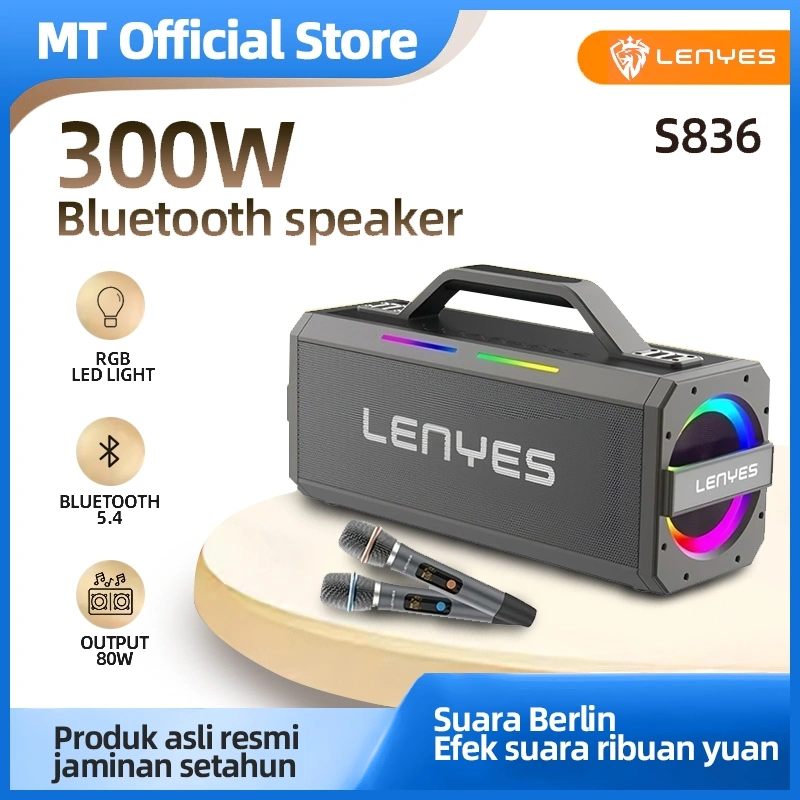 LENYES S836 300W KTV Outdoor Wireless Speaker + Microphone Karaoke TWS Bluetooth 5.0 DSP Super Power Subwoofer