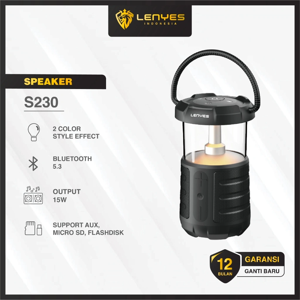 LENYES S230 15W Outdoor Camping Lamp Wireless Speaker Bluetooth 5.3 Portable LED Lampu Tidur TWS