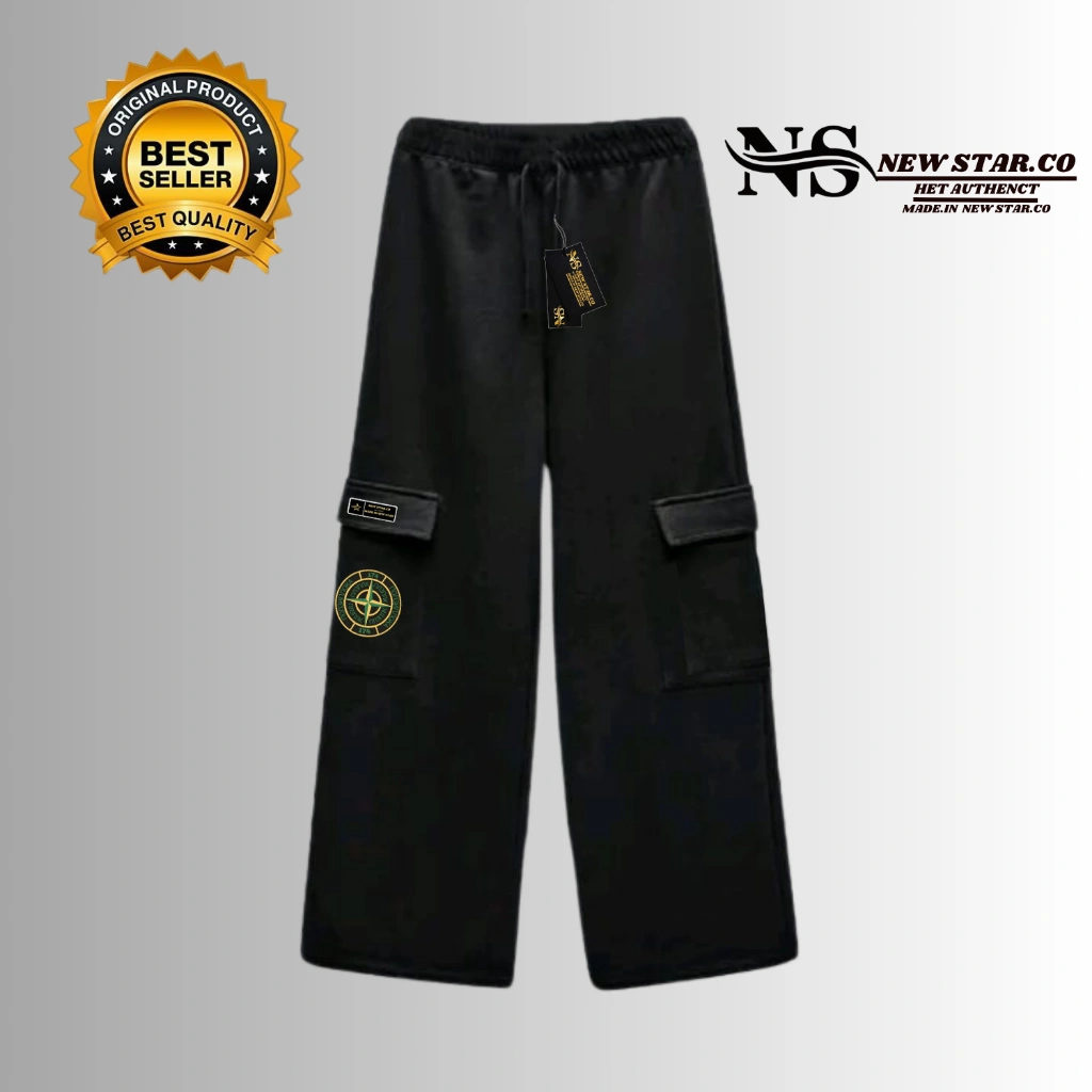 Celana panjang Cargo Bahan Fleece Ston Island Cargo Fleece Long Pants Celana Panjang Flecee Pria Wanita Warna Hitam Model Skena