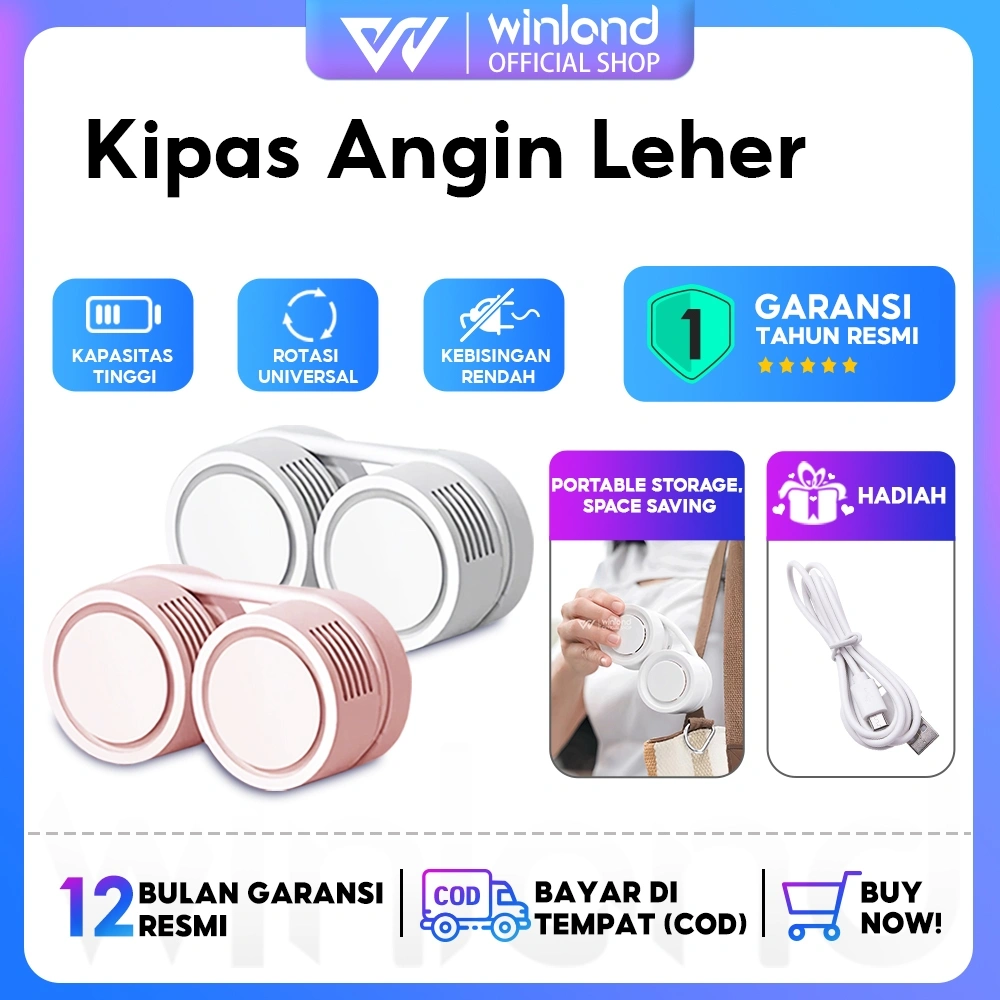 {ORI}Winland Kipas Angin Leher Portable Mini Hanging Smart Neck Fan 1200mAh Rechargeable Bladeless