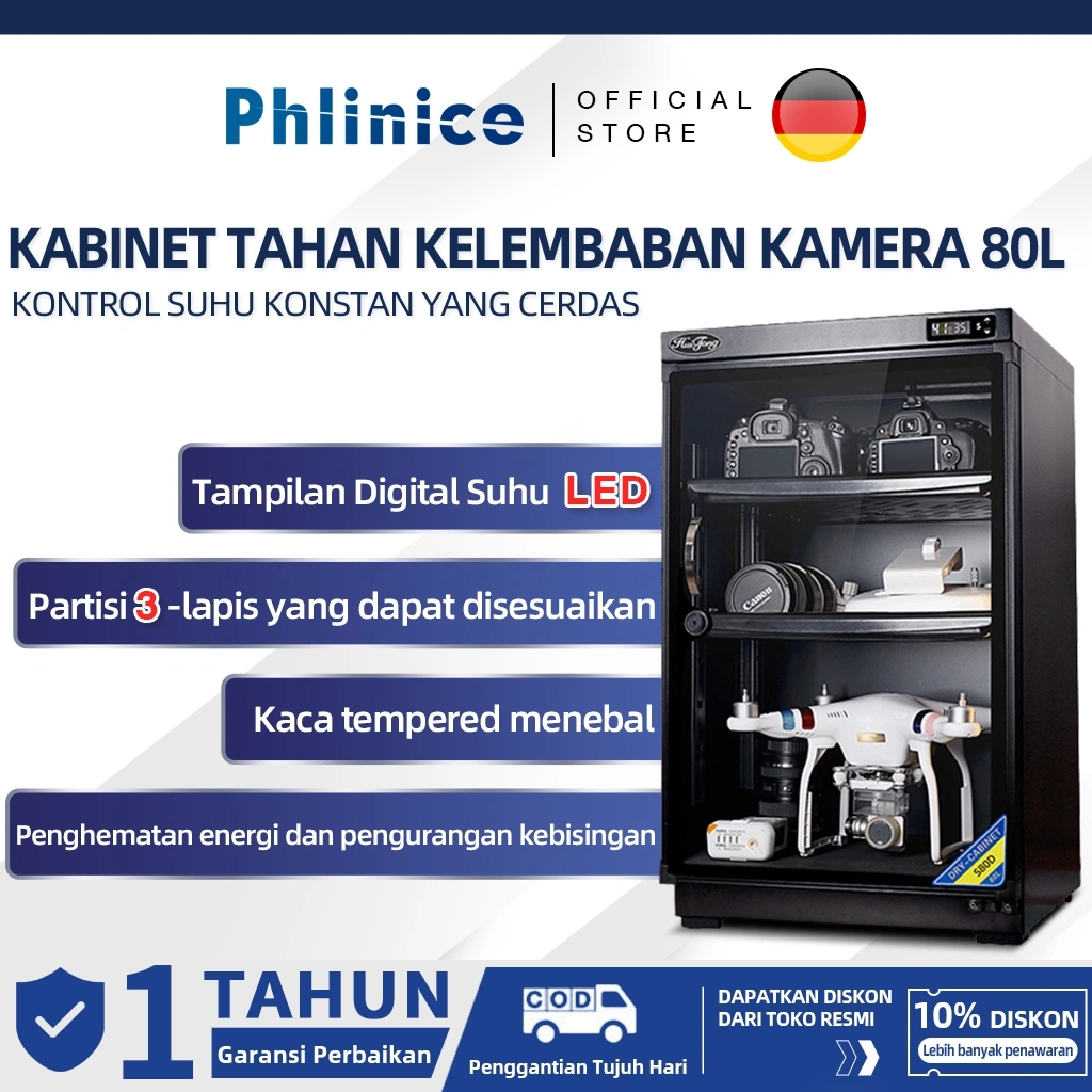 Phlinice Dry Cabinet , Lemari Pengering, Dry Box Kamera 30l, Lampu Led, Kunci Kata Sandi, Tampilan Digital, Peralatan Fotografi, Lensa, Dehumidifikasi, Lemari Tahan Lembab, Penyerapan Air