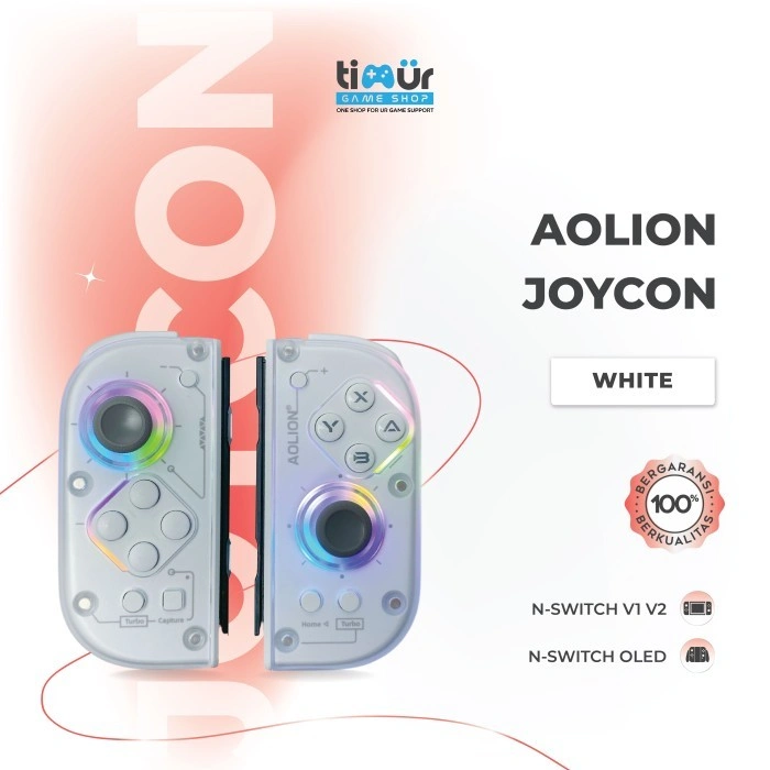 Aolion Joy-Con Joycon JoyPad Controller Stik Stick (L/R) RGB 6-Axis Gyro Turbo Android IOS PC Nintendo Switch V1 V2 OLED White