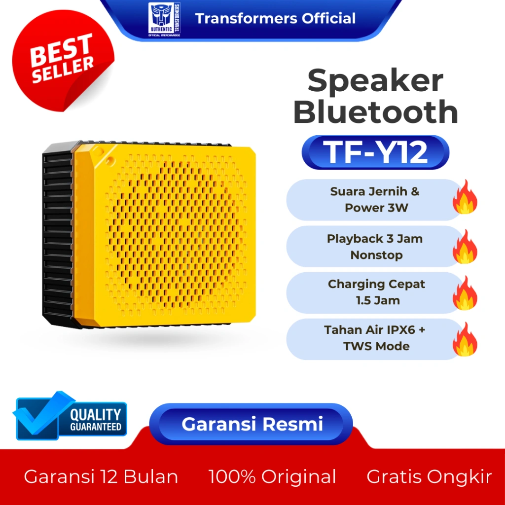 Transformers TF-Y12 Speaker Bluetooth Waterproof dengan Suara Jernih dan Desain Portabel