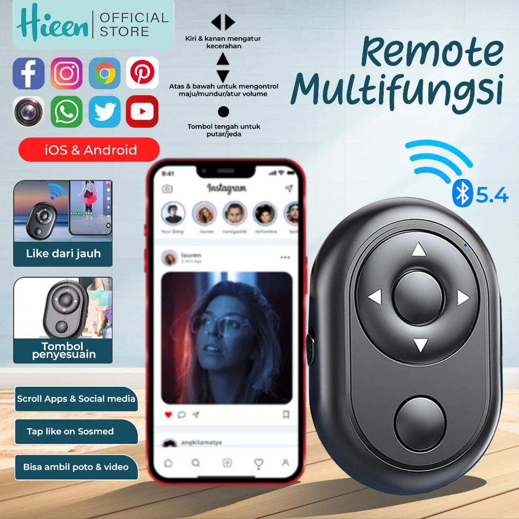 Hieen Remote Bluetooth Multifungsi V5.4 Shutter Kamera Remot Tongsis Tripod For IOS/Android RC06