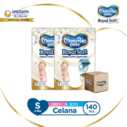MamyPoko Pants Royal Soft Organic Cotton - S 70 - Popok Celana - 2 Packs
