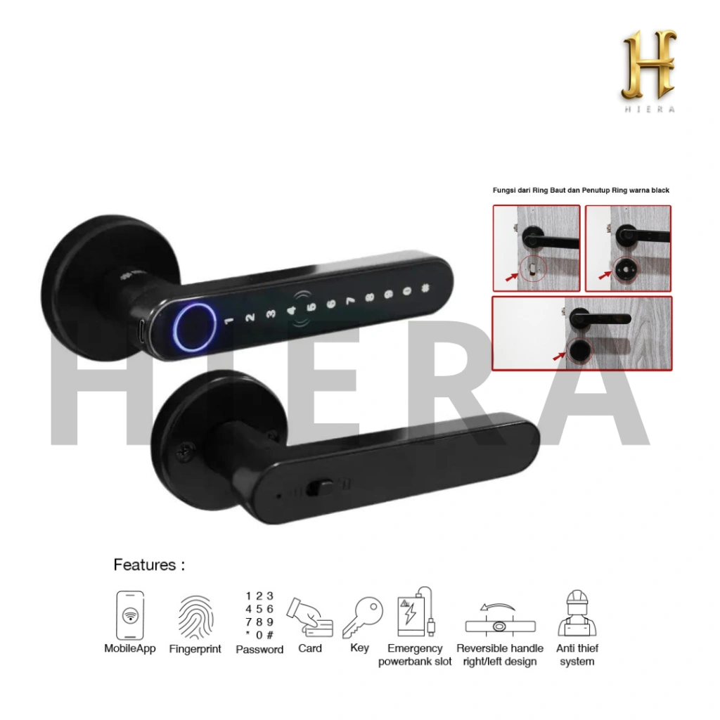 NOBLEZA Smart Door Lock Kunci Pintu Digital Rosette Fingerprint Bluetooth HYPERION BLACK