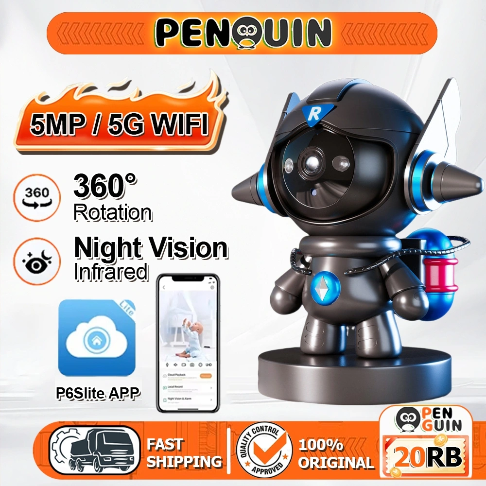 (Kartu memori 64G gratis) CCTV IP camera Kamera 5G Wifi jarak jauh lewat hp 360° Wide 1080P FullHD CCTV Robot Alarm Pantau Jarak Jauh