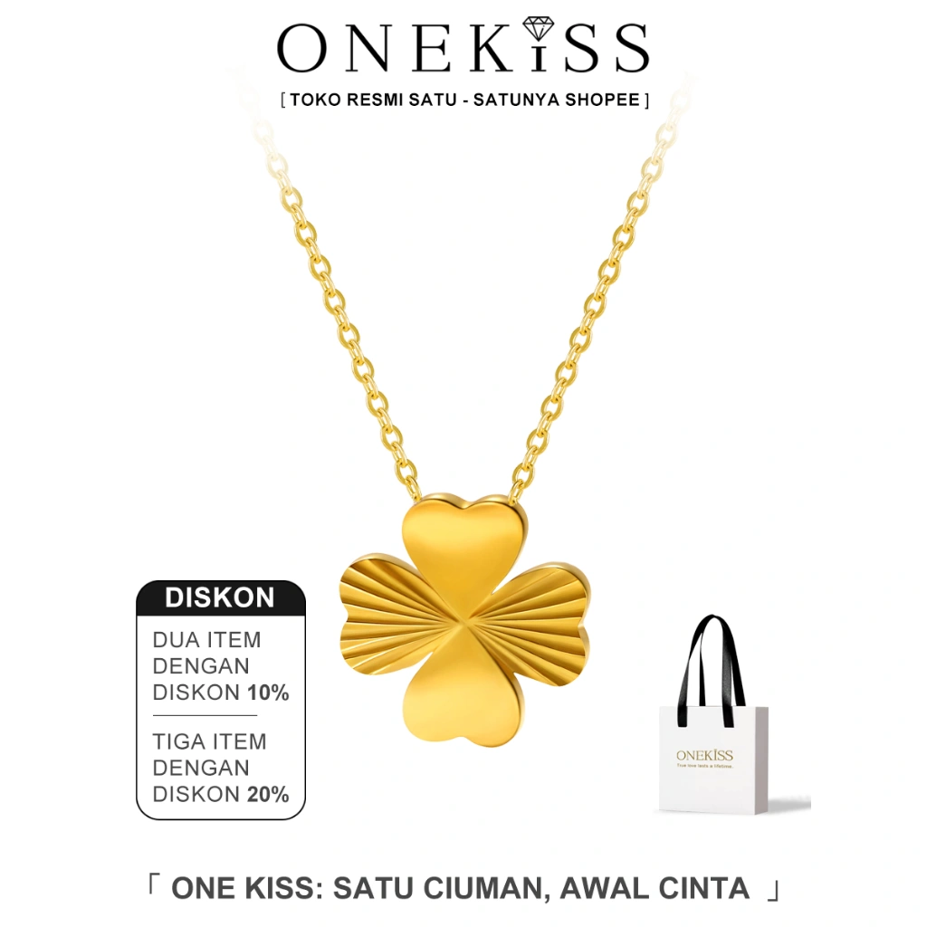 Onekiss - Kalung Besi Titan Wanita Adjustable Kalung Kec lover Empat Daun Emas - Bintang Keberuntungan - XL-1