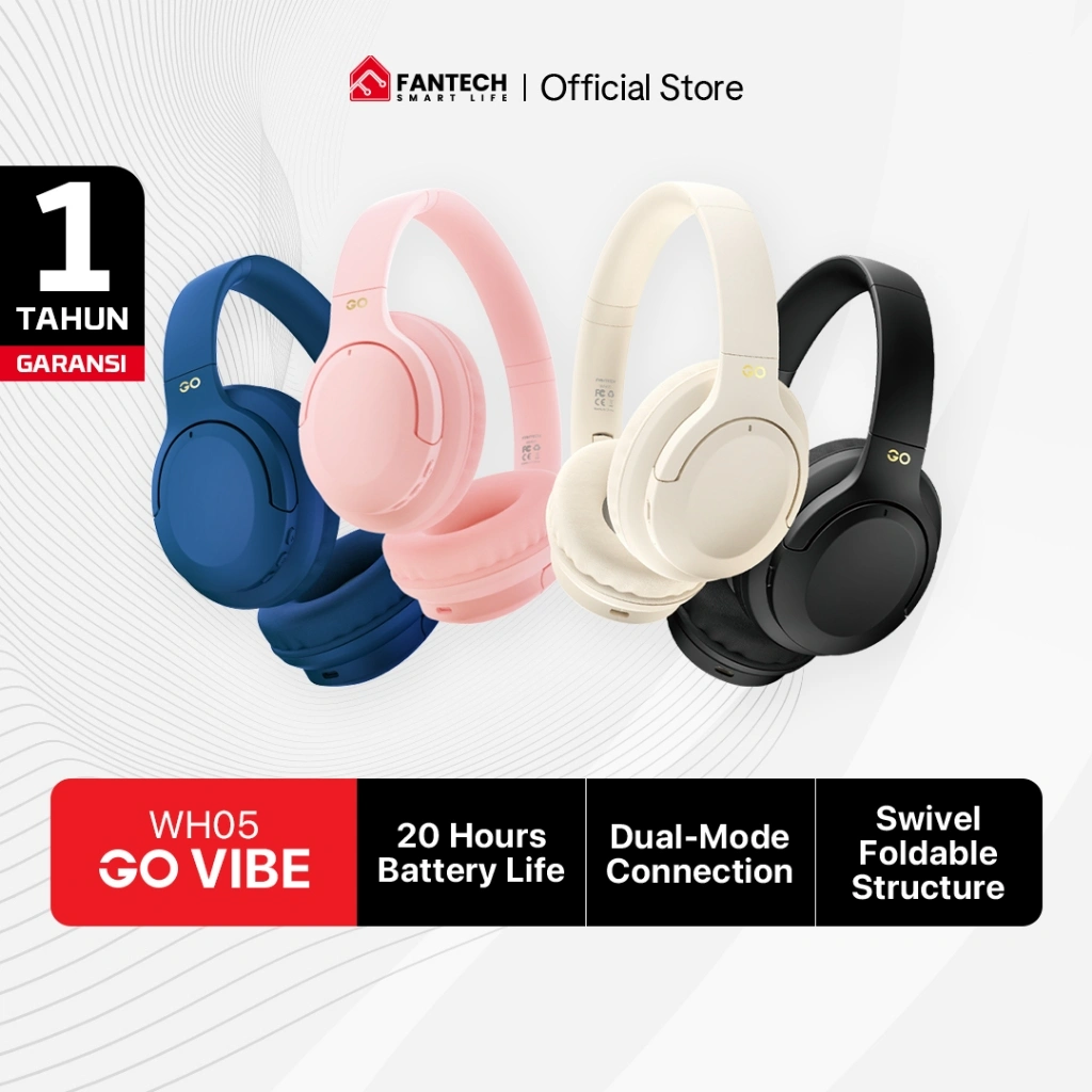 Fantech Headset Wireless Super Bass Bluetooth Bisa dilipat baterai 20 Jam Dual Mode Headphone GO VIBE WH05
