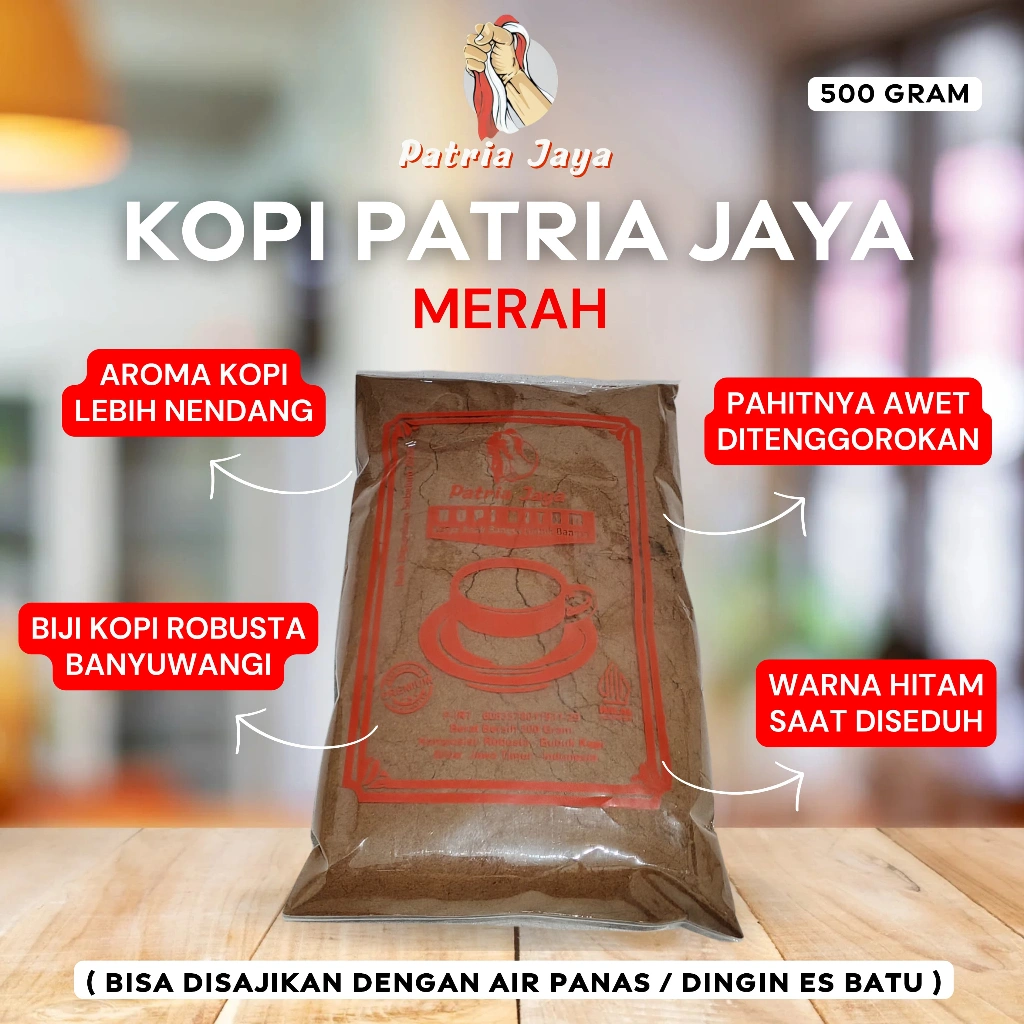 Kopi Patria Jaya 500 gram MERAH - Pahit + Hitam + Halus & Berkualitas Tinggi - Coffee, Robusta Bubuk