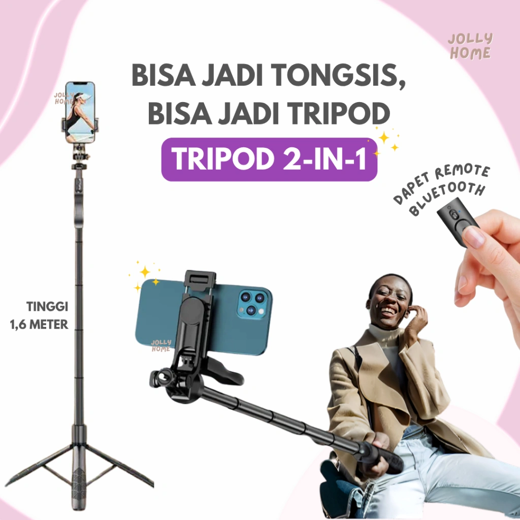 Tripod HP BESI L16 dengan Remote Bluetooth | Tripod Kamera  | Tongsis Bluetooth Selfie Stick Remote Tripod Kamera DSLR Tongsis 1530MM dengan 1/4 Adaptor 1,6 meter