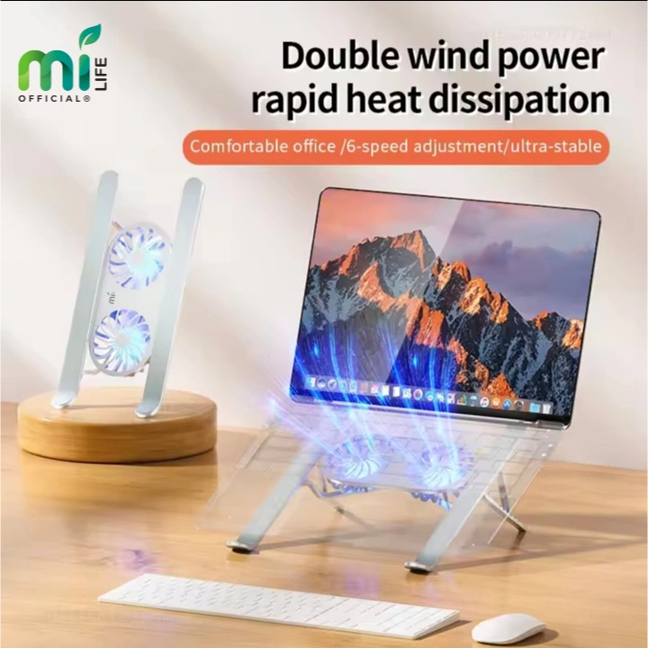 MILIFE Aluminium Laptop Stand Fan Cooling Lamp Tablet Dual Kipas Penyangga Laptop Portable Foldable