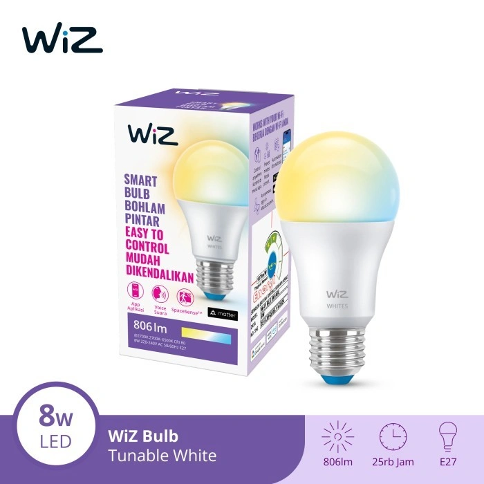 WiZ Lampu Smart LED 8W WiFi Smart Bulb TW Putih - Lampu Tidur Anak