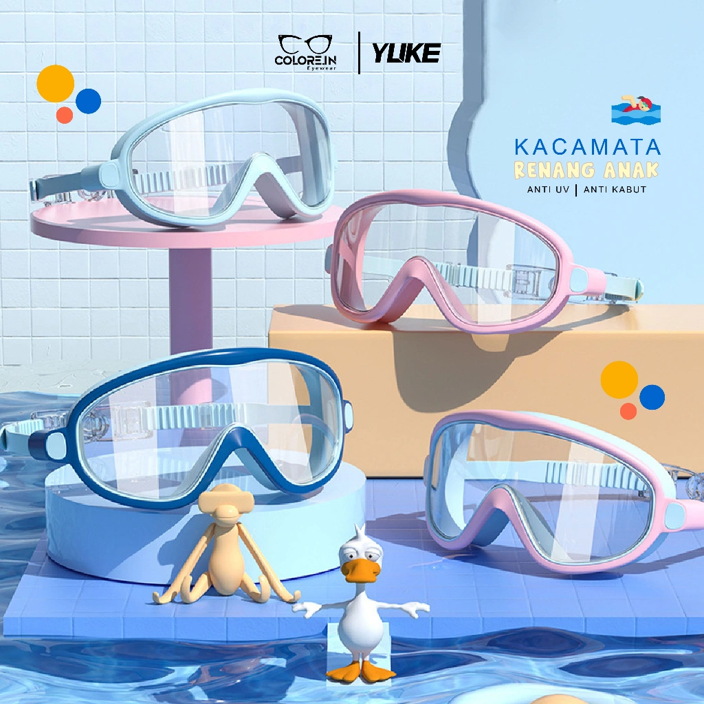 Colore.in Kacamata Renang Anak Perempuan Laki Laki Swimming Lensa Lebar Anti UV Anti Fog Karet Polycarbonate CF028
