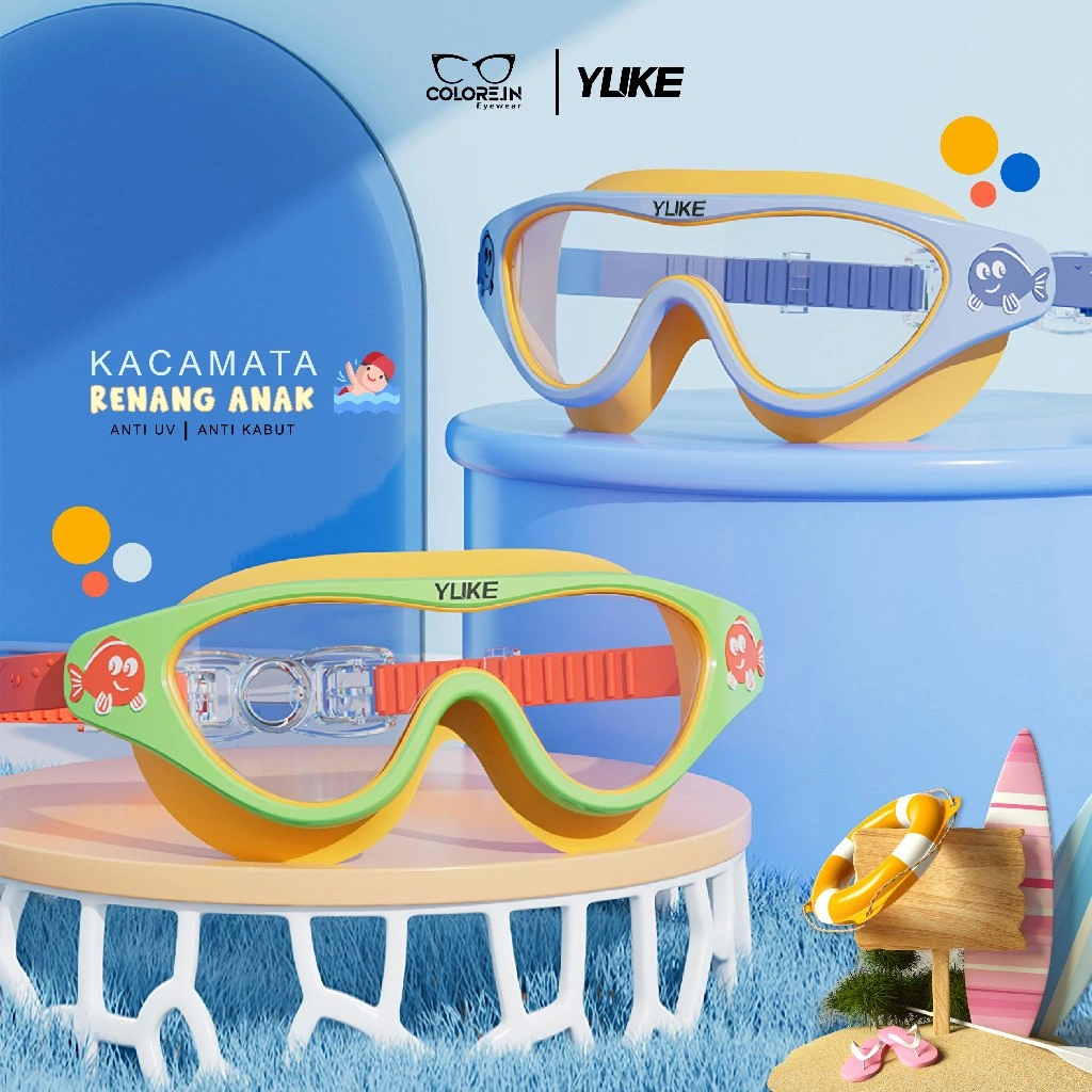 Colore.in Kacamata Renang Anak Perempuan Laki Laki Swimming Lensa Lebar Anti UV Anti Fog Silikon Karet Polycarbonate SC12-9100-YJ5021
